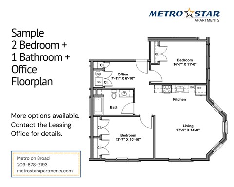 Floor plan for 2 beds, 1 bath, 868 sqft